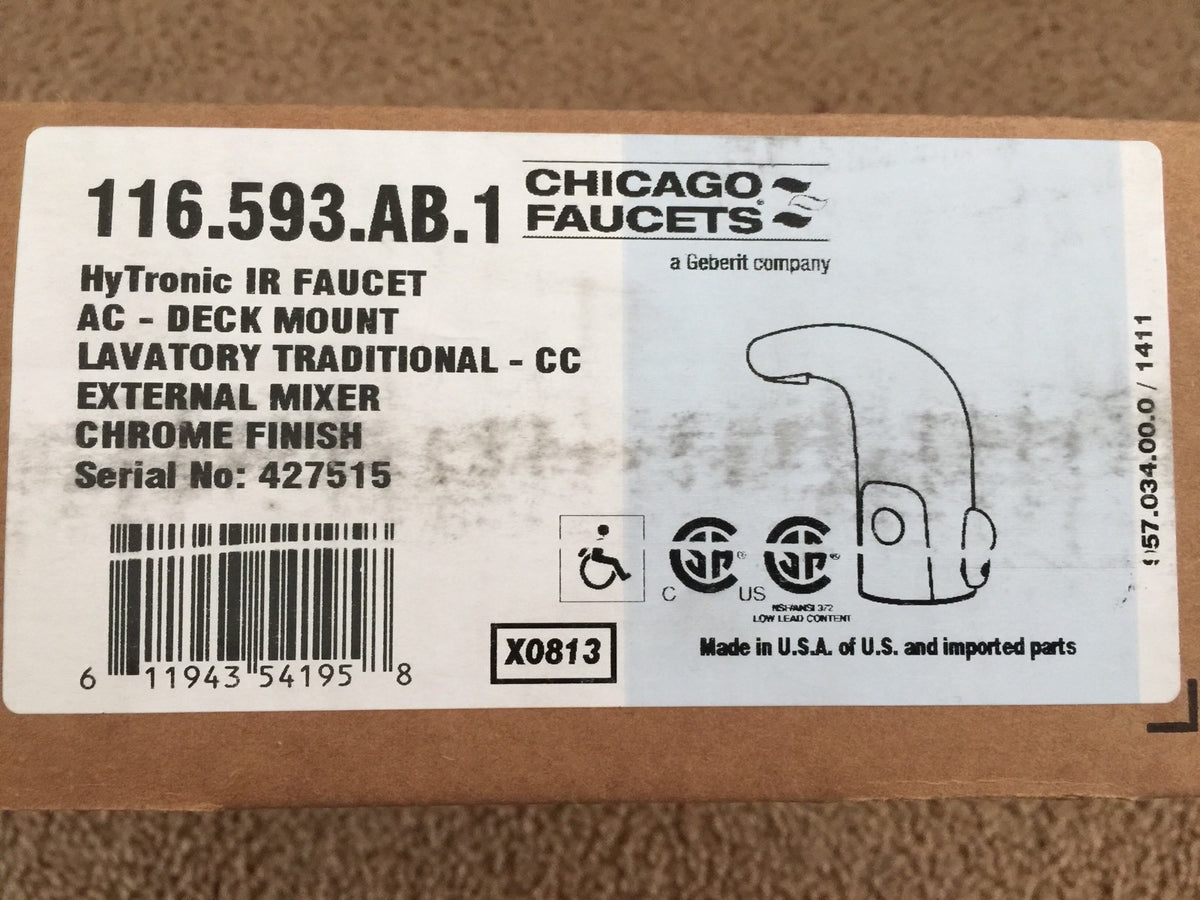 CHICAGO FAUCETS HyTronic IR Faucet With External Mixer Chrome 116.593.AB.1 NEW