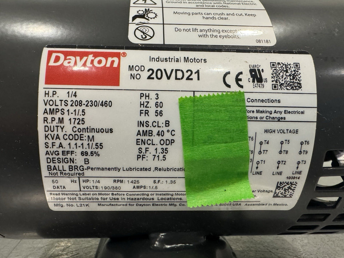 Dayton 20VD21 Motor 1/4 HP 1725 RPM 208-230/460V 3PH NEW IN BOX! FREE SHIPPING!