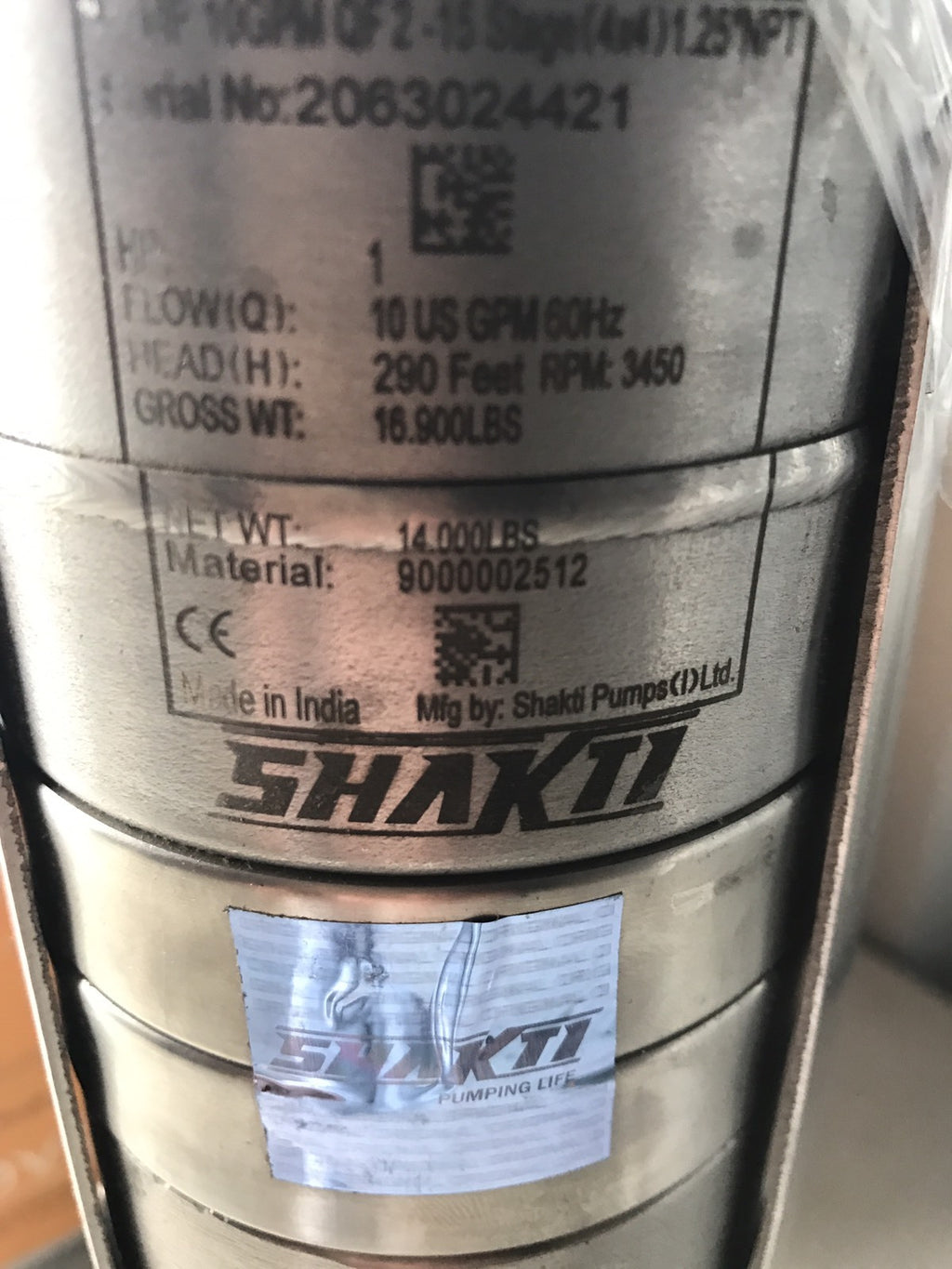 Shakti QF2/15 Submersible Well Pump 1HP 60HZ 10GPM 4" NEW 