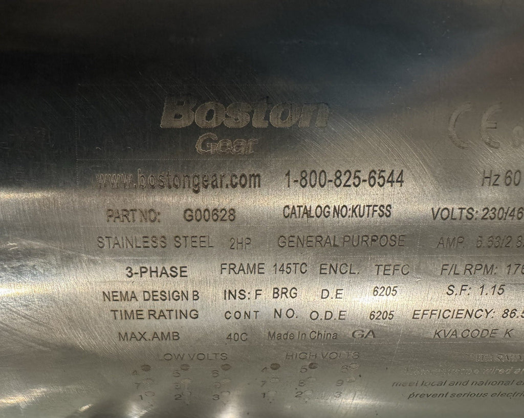 Boston Gear G00628 Motor 2HP 230/460V 190/380V KUTFSS NEW! FREE SHIPPING!