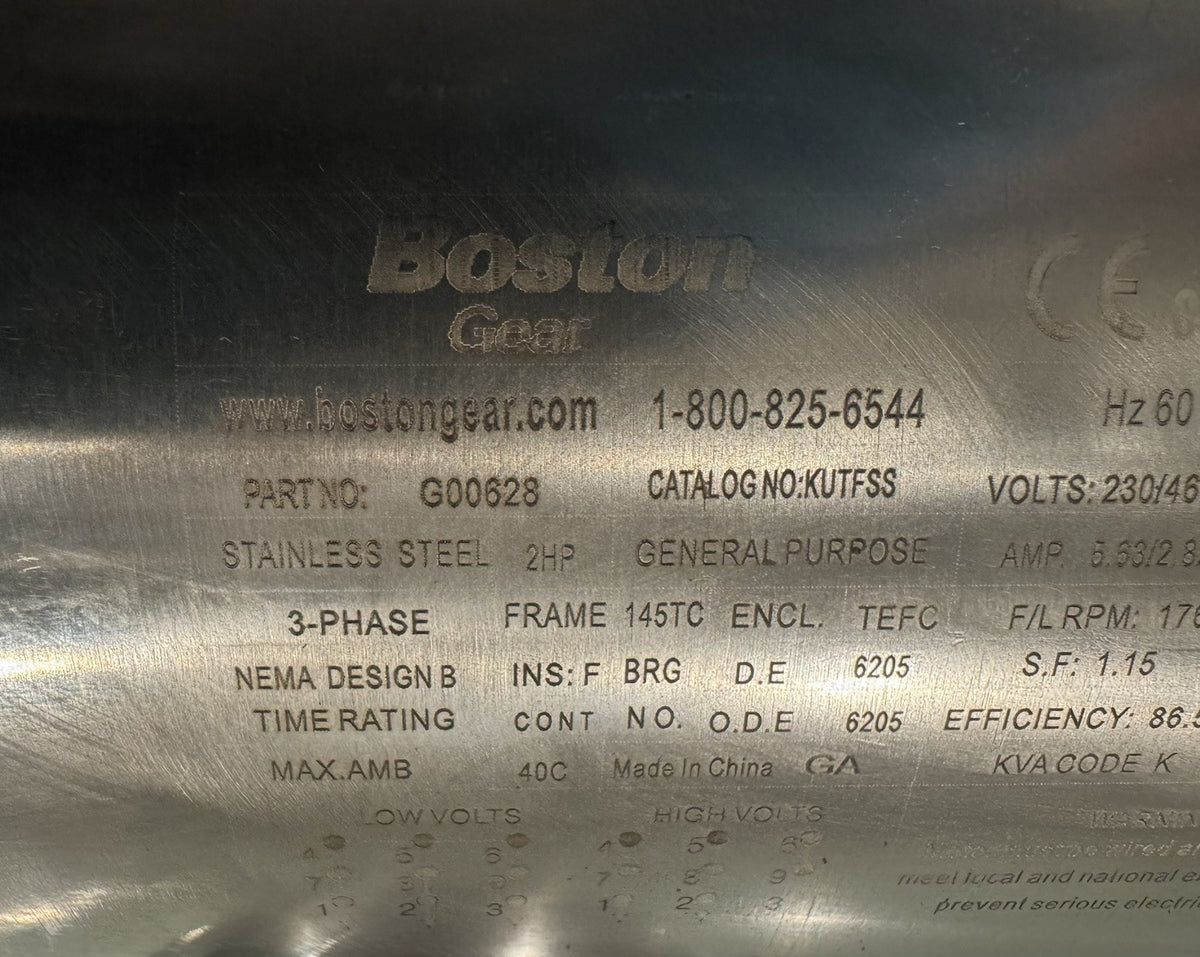 Boston Gear G00628 Motor 2HP 230/460V 190/380V KUTFSS NEW! FREE SHIPPING!