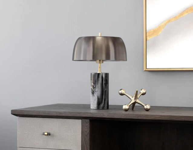 Sunpan 106979 Aludra Table Lamp Grey Marble Antique Silver Color NEW!