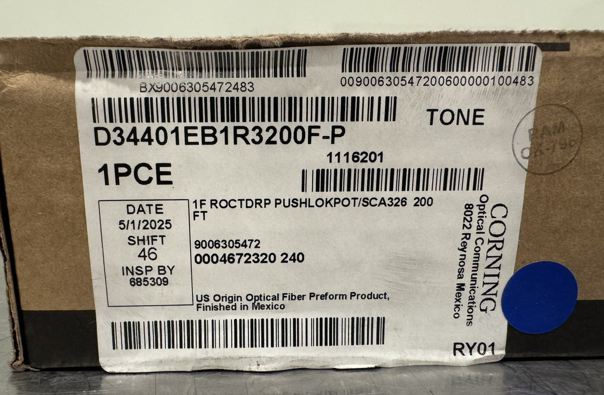Corning D34401EB1R3200F-P 1F ROCTDRP PUSHLOKPOT/SCA326 200 Ft. NEW! SHIPS FREE!