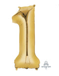 (1) Number 1 Foil Balloon Gold 16” Anagram 33077 NEW! FREE SHIPPING!