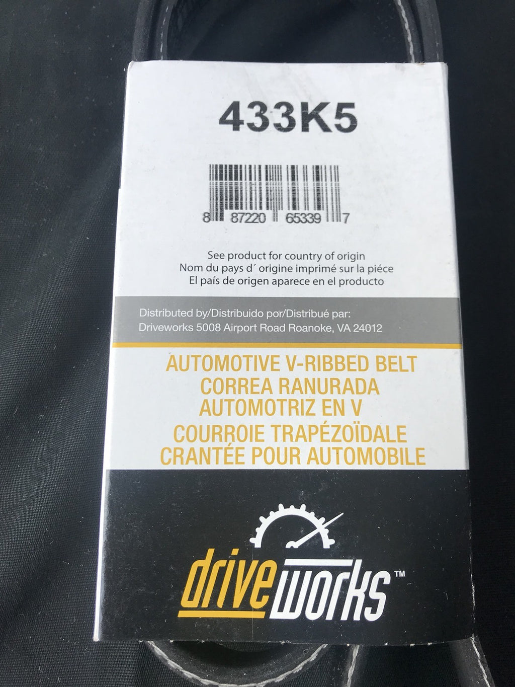 Drive Works 433K5 Automotive V-Ribbed Belt NEW