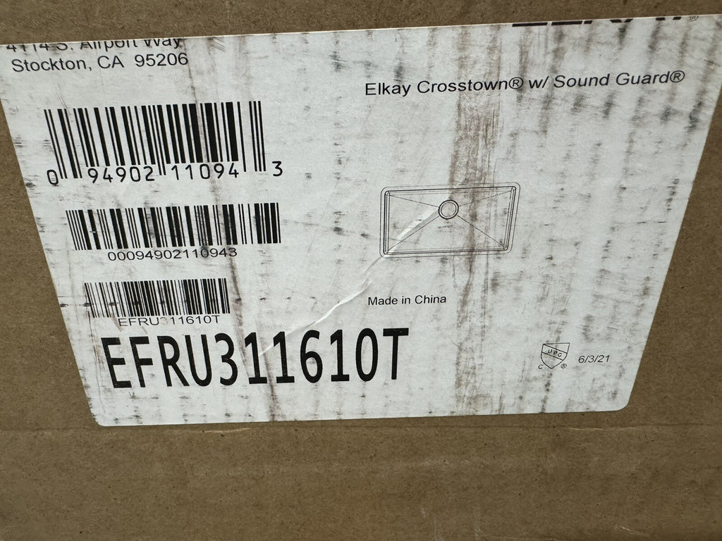 Elkay EFRU311610T Undermount Sink Stainless 16Ga Crosstown 10” Deep Single Bowl