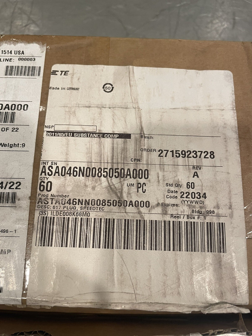 TE Connectivity Circular Connector ASTA046NN0085050A000 NEW! FREE SHIPPING!