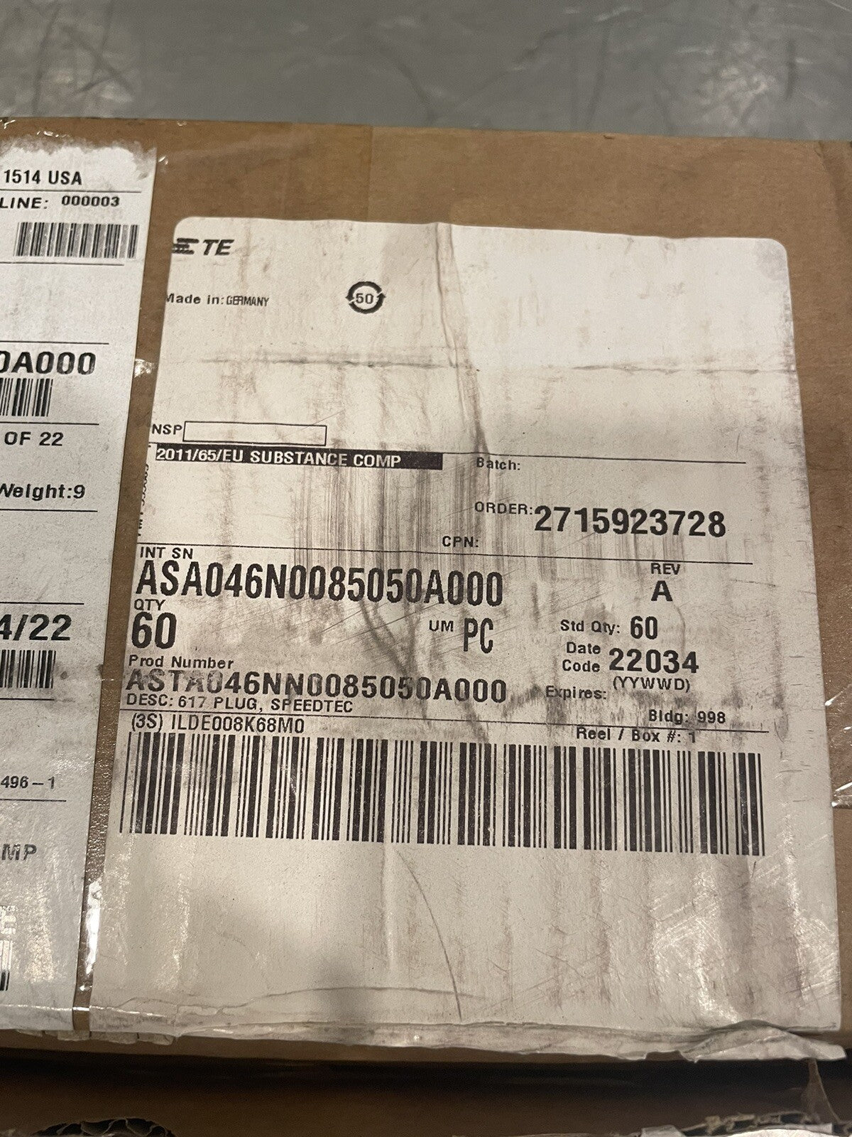 TE Connectivity Circular Connector ASTA046NN0085050A000 NEW! FREE SHIPPING!