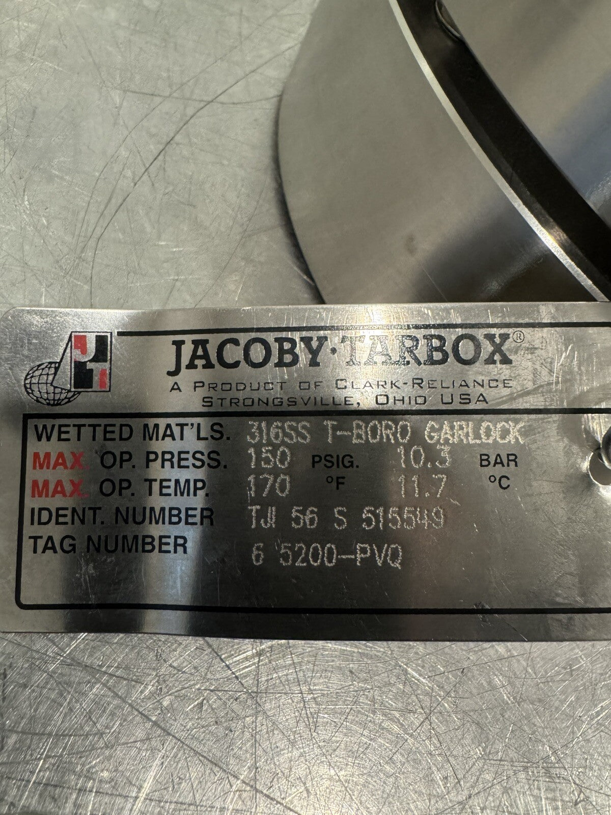 Jacoby Tarbox 5200-PVQ Sight Window 60 Sight Flow Indicator 316SS NEW SHIPS FREE