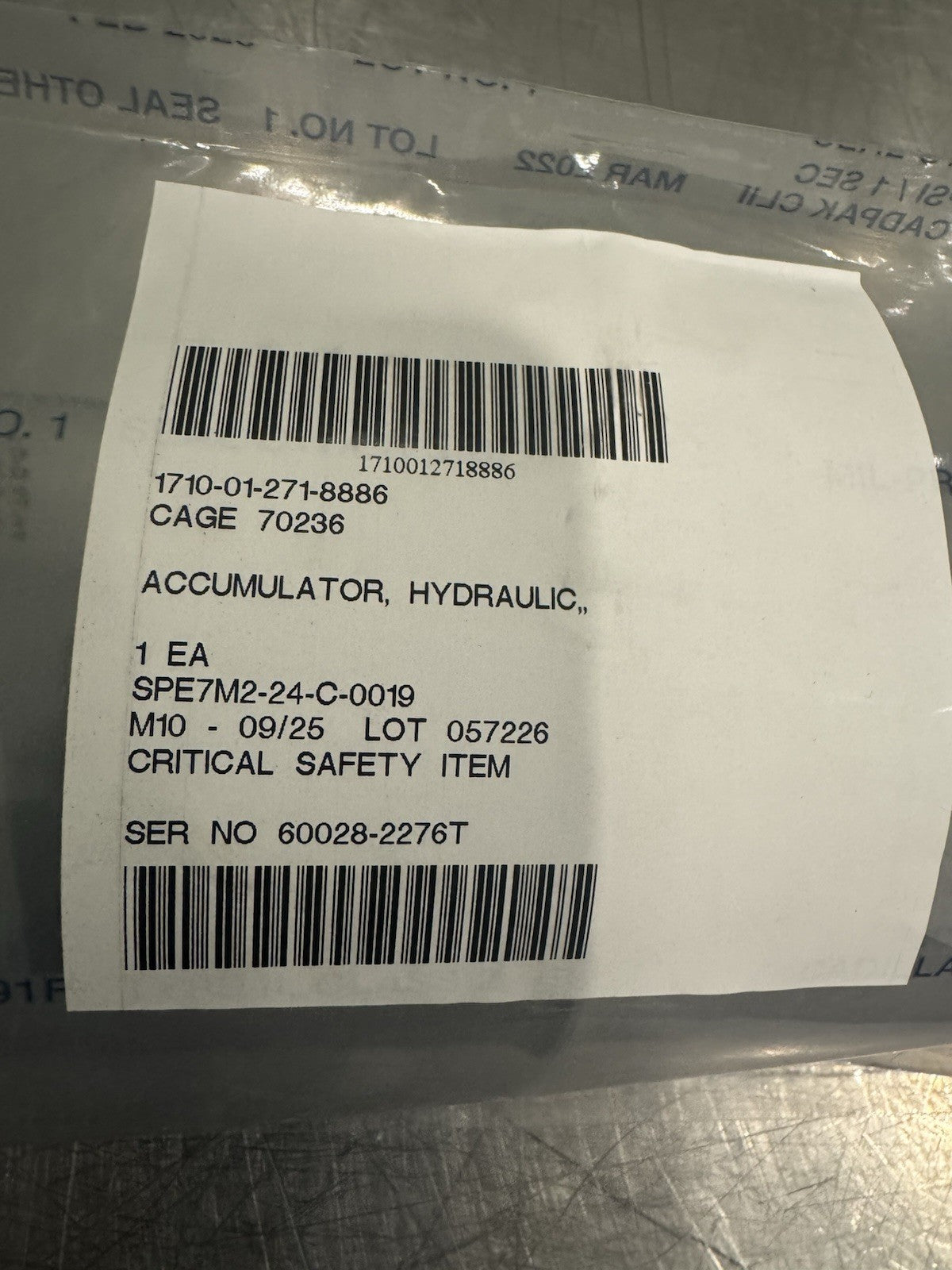 Tactair 08 60028 Hydraulic Accumulator 1710-01-271-8886 80020S0CN6532D981-1 NEW!