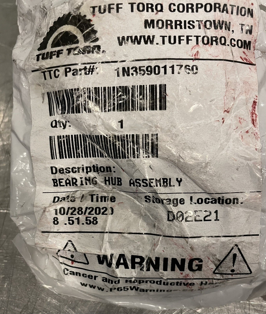 Tuff Torq 1N359011760 Bearing Hub Assembly Genuine NEW! FREE SHIPPING!