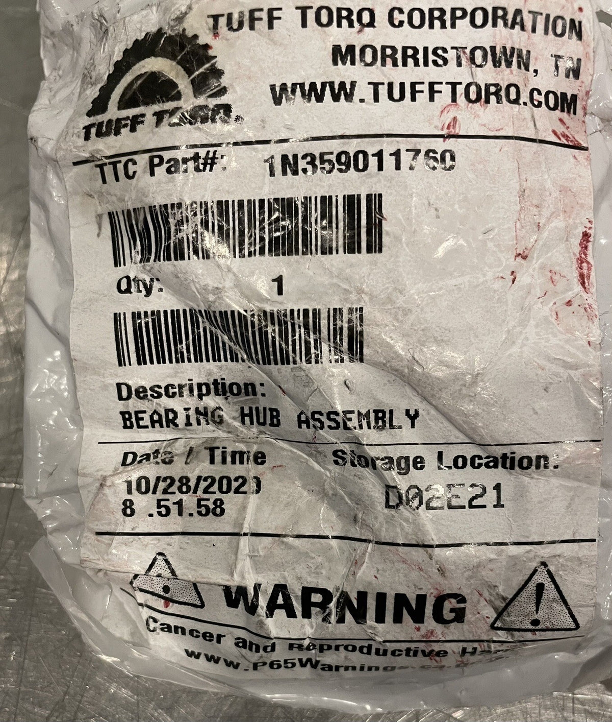 Tuff Torq 1N359011760 Bearing Hub Assembly Genuine NEW! FREE SHIPPING!