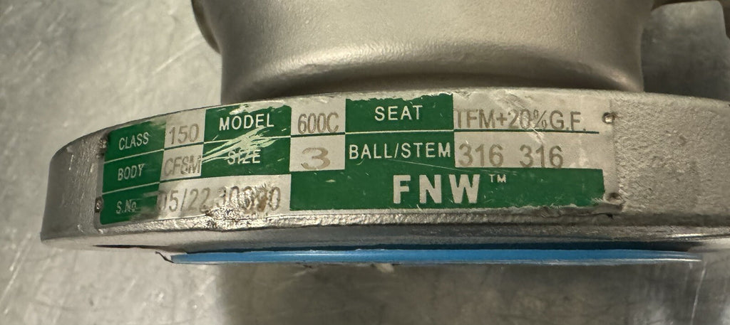 FNW 600C 3" Flanged Ball Valve Stainless CF8M 150 Class NEW NO HANDLE!