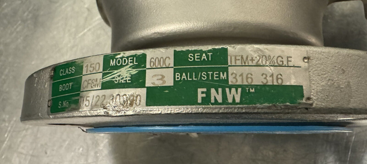 FNW 600C 3" Flanged Ball Valve Stainless CF8M 150 Class NEW NO HANDLE!