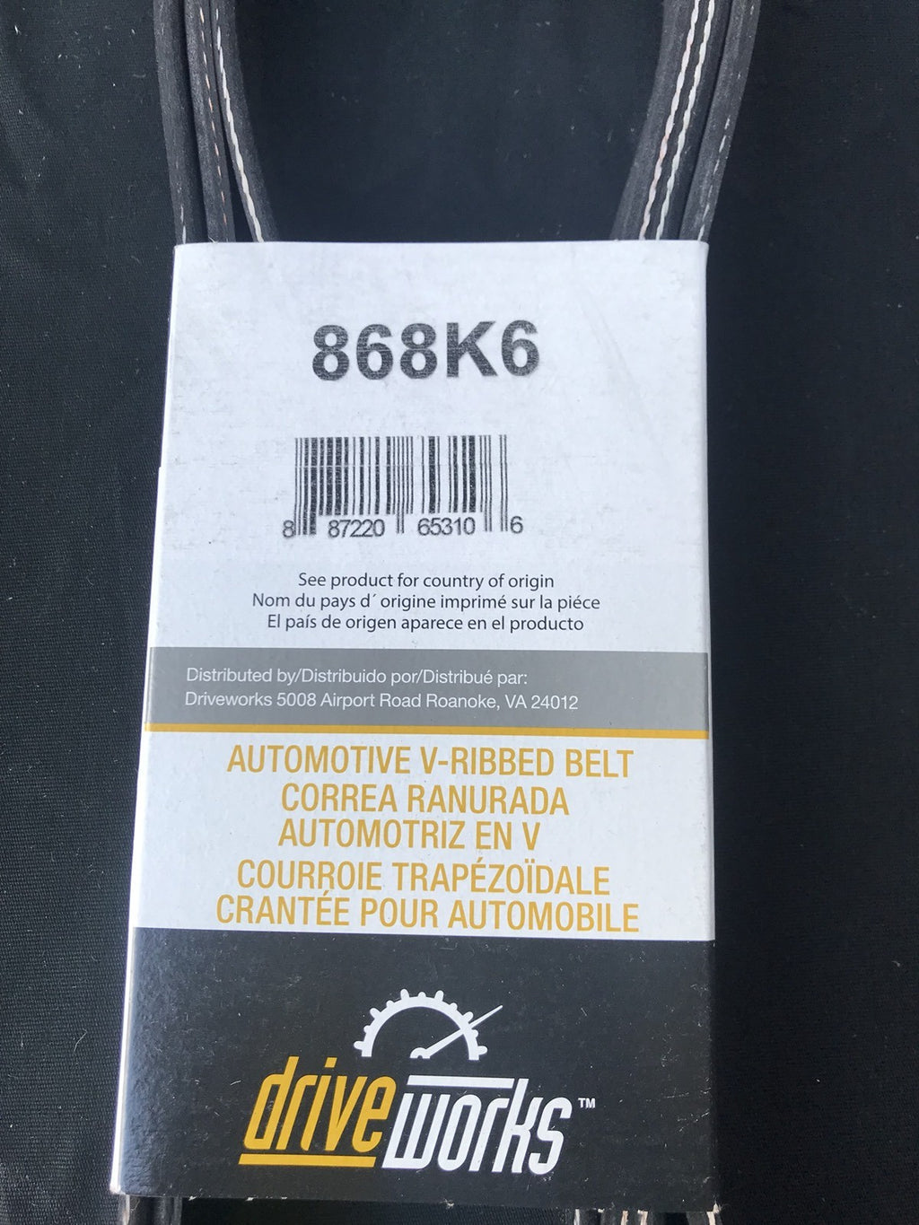 Drive Works 868K6 Automotive V-Ribbed Belt NEW