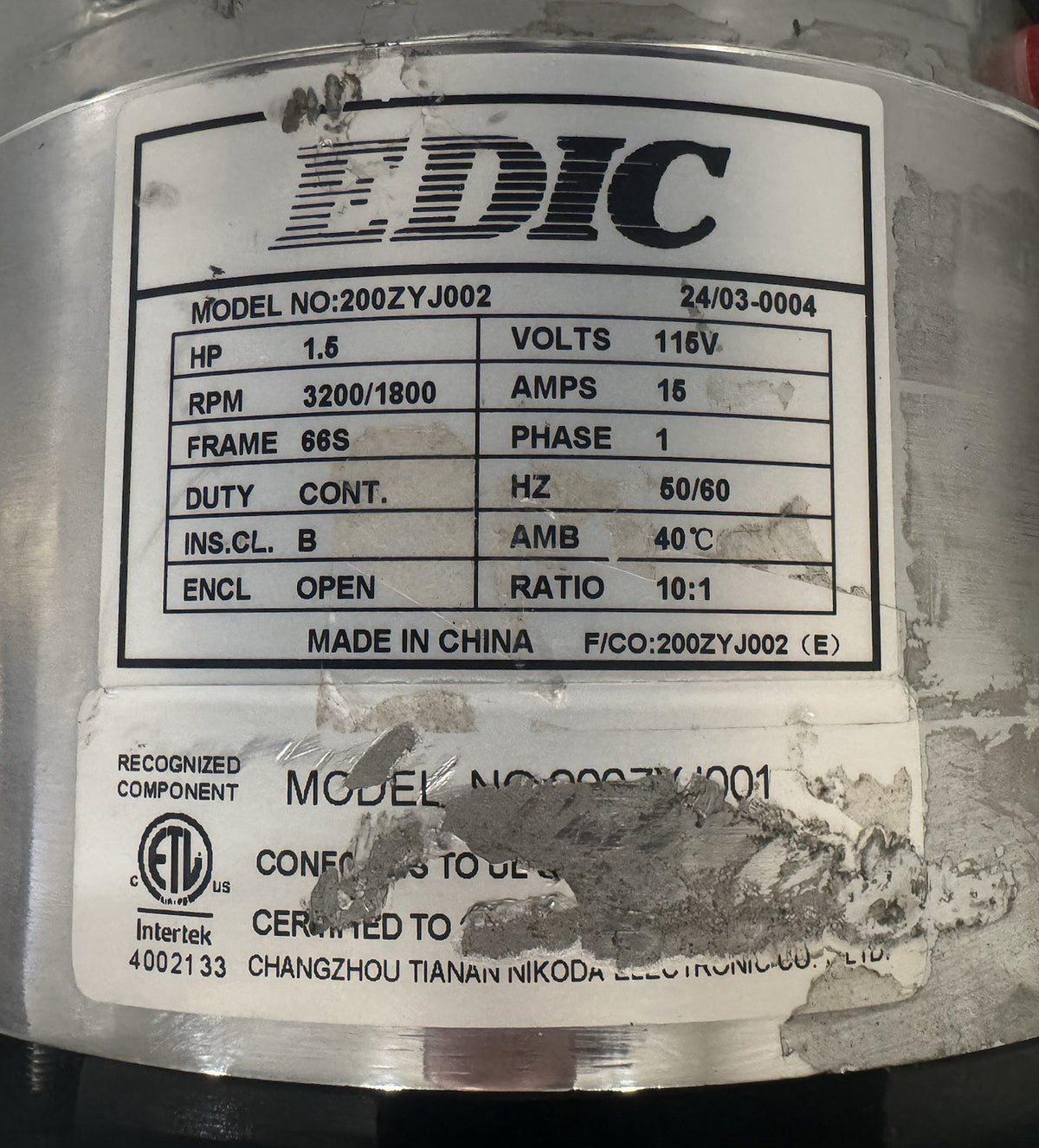 EDIC 200ZYJ002 Floor Machine Buffer Motor NEW! FREE SHIPPING!