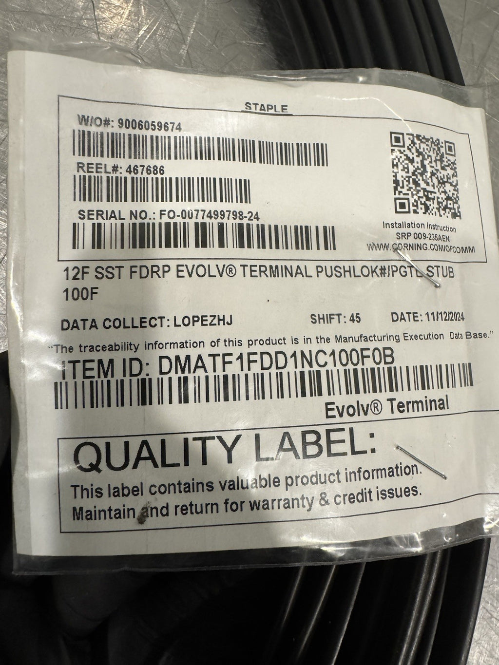 Corning DMATF1FDD1NC100F0B 12F SST FDRP Evolv Terminal Pusklok PGTL Stub 100’
