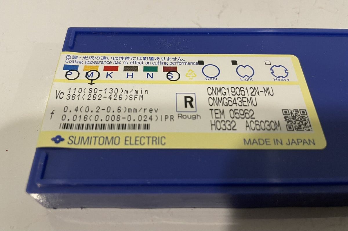 Sumitomo CNMG190612N-MU Carbide Insert 10 PCK AC6030M NEW! SHIPS FREE!