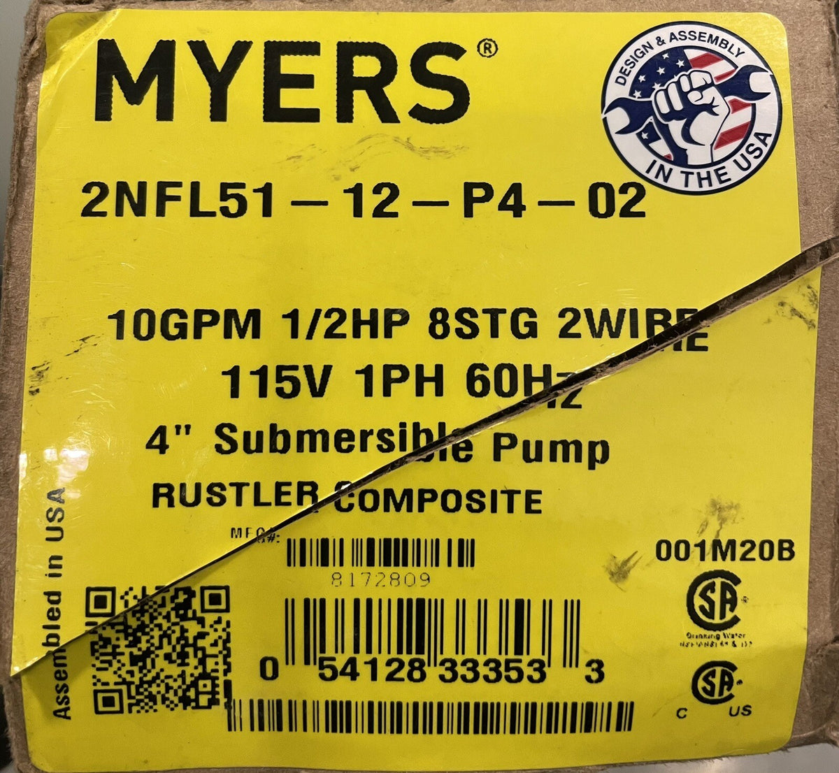 Myers 2NFL51-12-P4-02 Pentair Pump & Motor 10GPM 1/2HP 8STG 2 Wire NEW IN BOX!