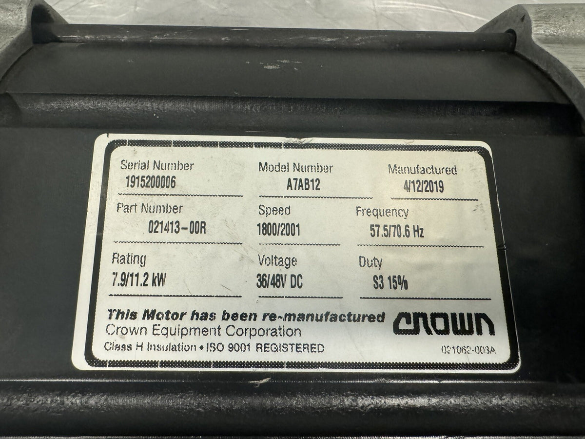 Crown 021413-00R Forklift Motor 36/48V DC A7AB12 NEW! FREE SHIPPING!