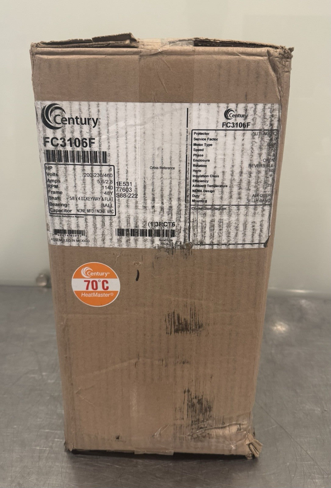 Century FC3106F Condenser Fan Motor 1HP 200-230/460V 1140 RPM NEW! FREE SHIPPING