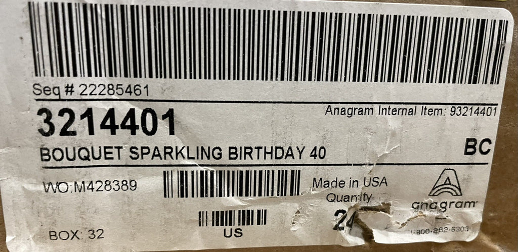 (1) Sparkling 40th Birthday Balloon Bouquet Anagram 32144 NEW! FREE SHIPPING!