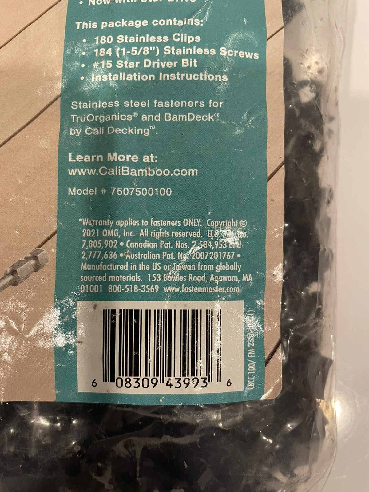Cali Decking 7507500100 Hidden Fasteners Universal Deck Screws 180 PACK W/ Bit