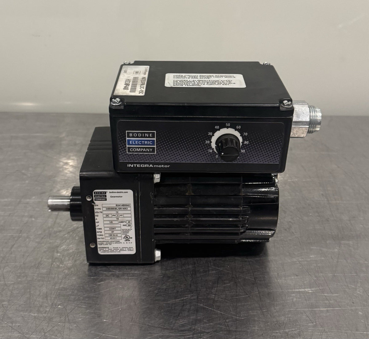 34B4BEBL/SR-WX3 Bodine Electric 1/5HP 12V Motor Gearmotor UNTESTED MAY WORK!