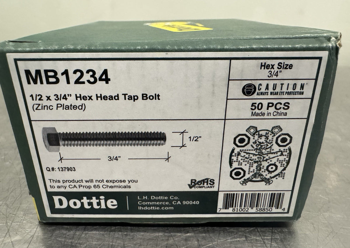 Dottie MB1234 1/2 x 3/4” Hex Head Tap Bolt 50 PACK NEW! FREE SHIPPING!