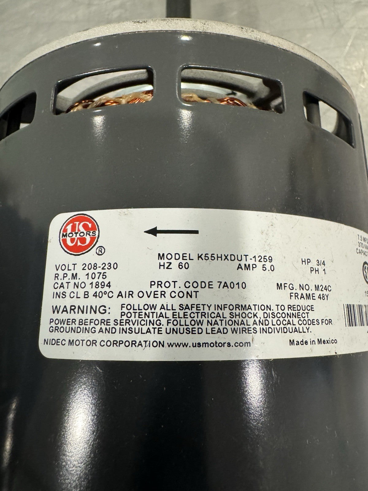 US Motors K55HXDUT-1259 3/4HP 1PH 1075 RPM Blower Motor NEW! SHIPS FREE!