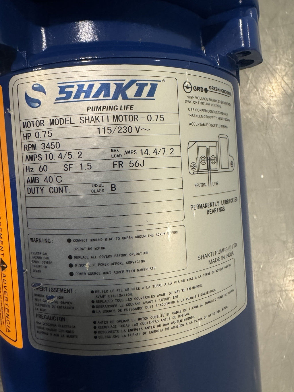 Shakti SP17 Pump 3/4HP 3450 RPM 115/230V 40247361005018 NEW! FREE SHIPPING!