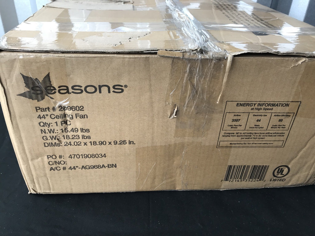 Seasons 44" Hugger-Mount Ceiling Fan Brushed Nickel Bowl Light Kit NEW IN BOX