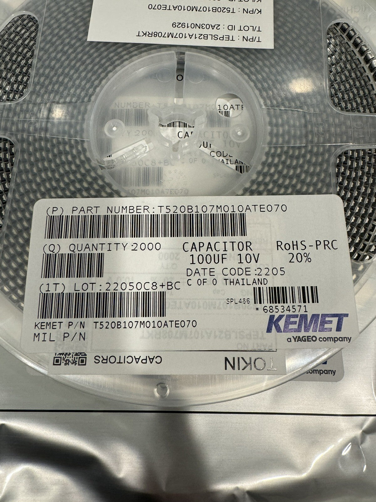 Kemet T520B107M010ATE070 100UF 10V Capacitor 2000 PACK NEW! FREE SHIPPING!
