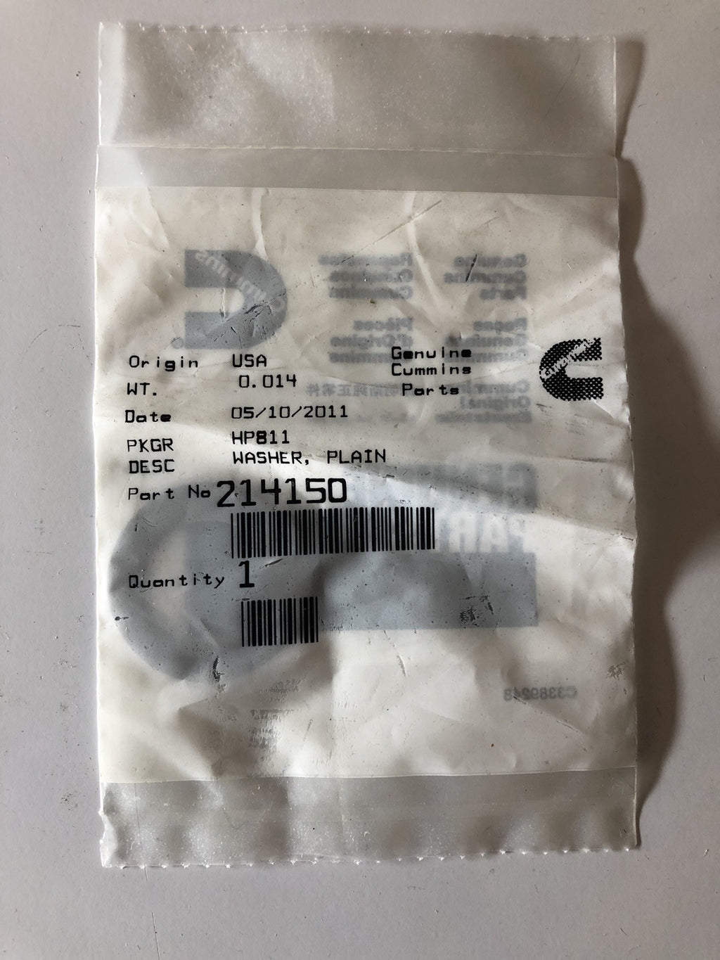 Cummins 214150 Genuine Plain Washer NEW FREE SHIPPING!!!