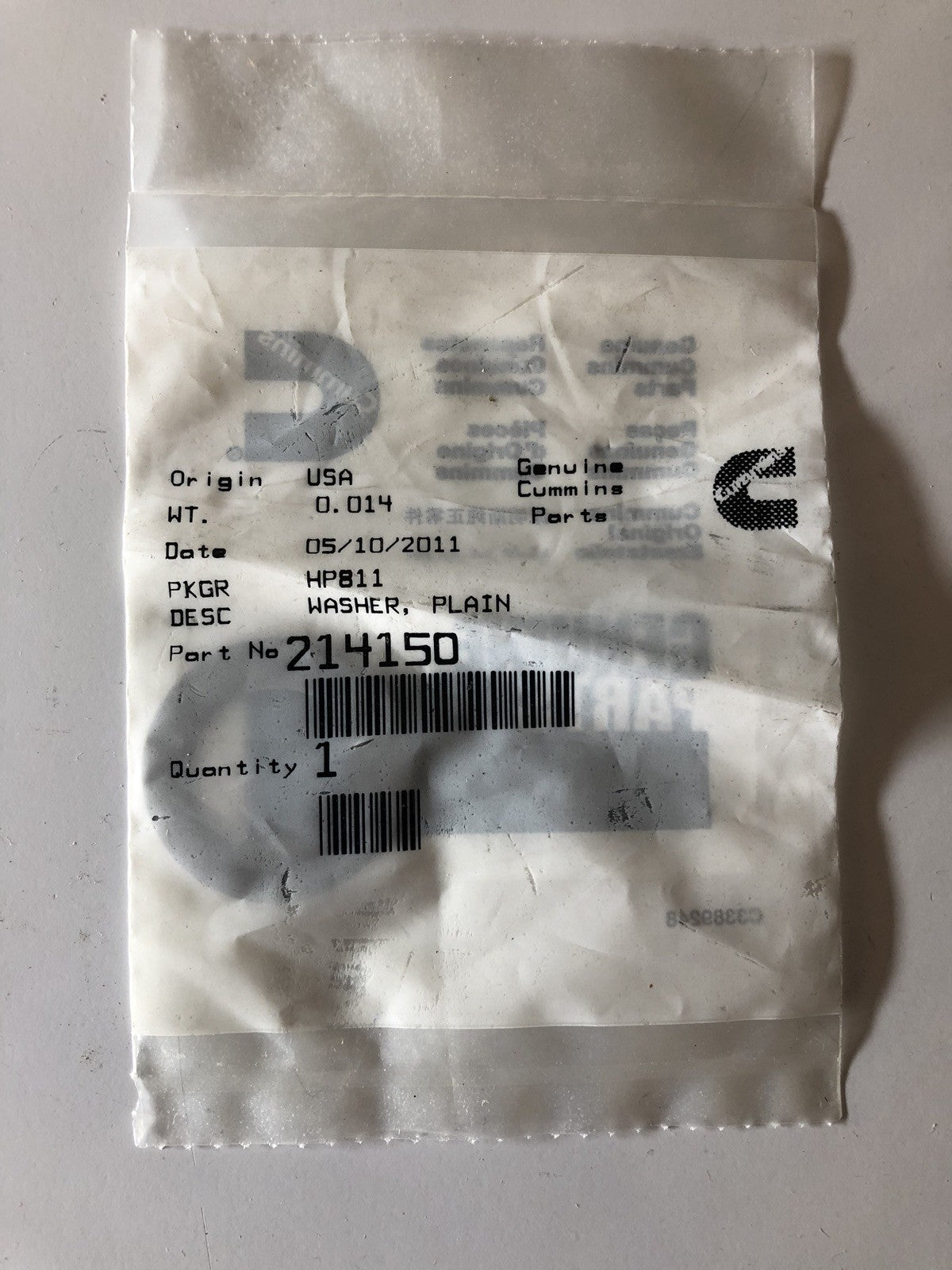 Cummins 214150 Genuine Plain Washer NEW FREE SHIPPING!!!