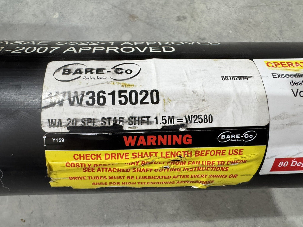 WW3615020 Bare Co. PTO Shaft For Bush Hog Rotary Cutter NEW! FREE SHIPPING!