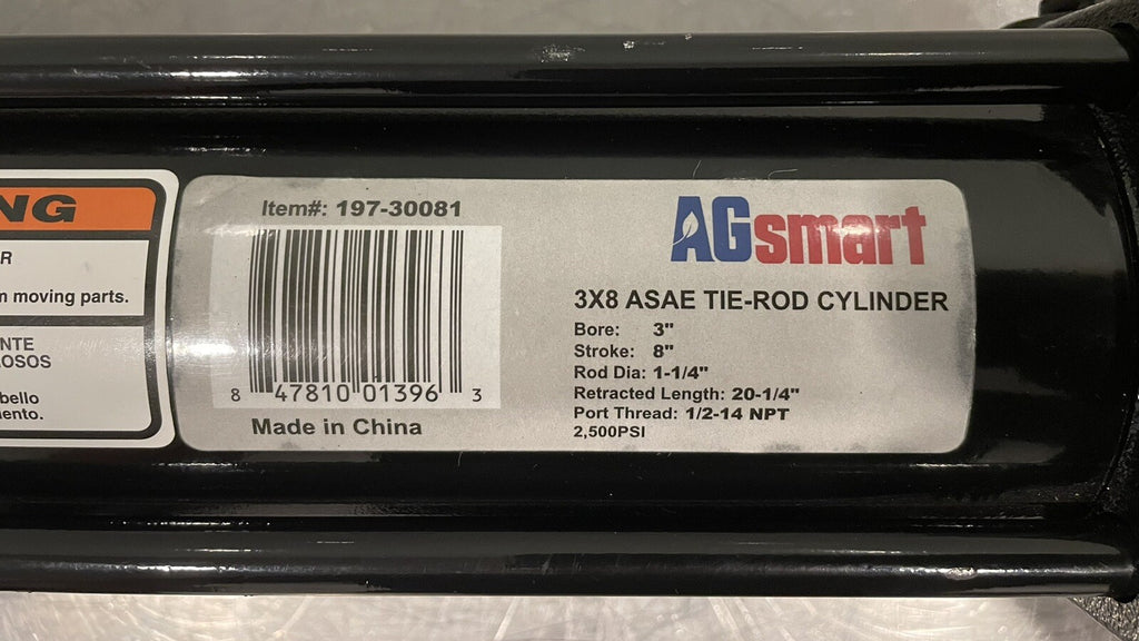 Ag Smart 197-30081 Tie Rod Cylinder Hydraulic 3” Bore 8” Stroke 2500 PSI NEW!