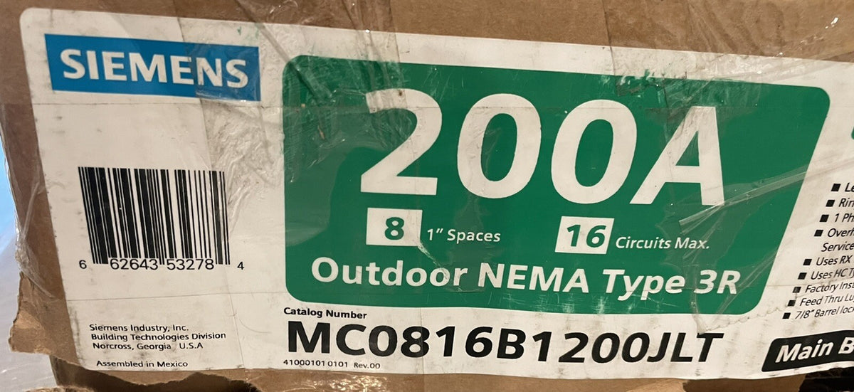 Siemens MC0816B1200JLT Load Center Combo Meter Socket 200A 8 Spaces NEW IN BOX!