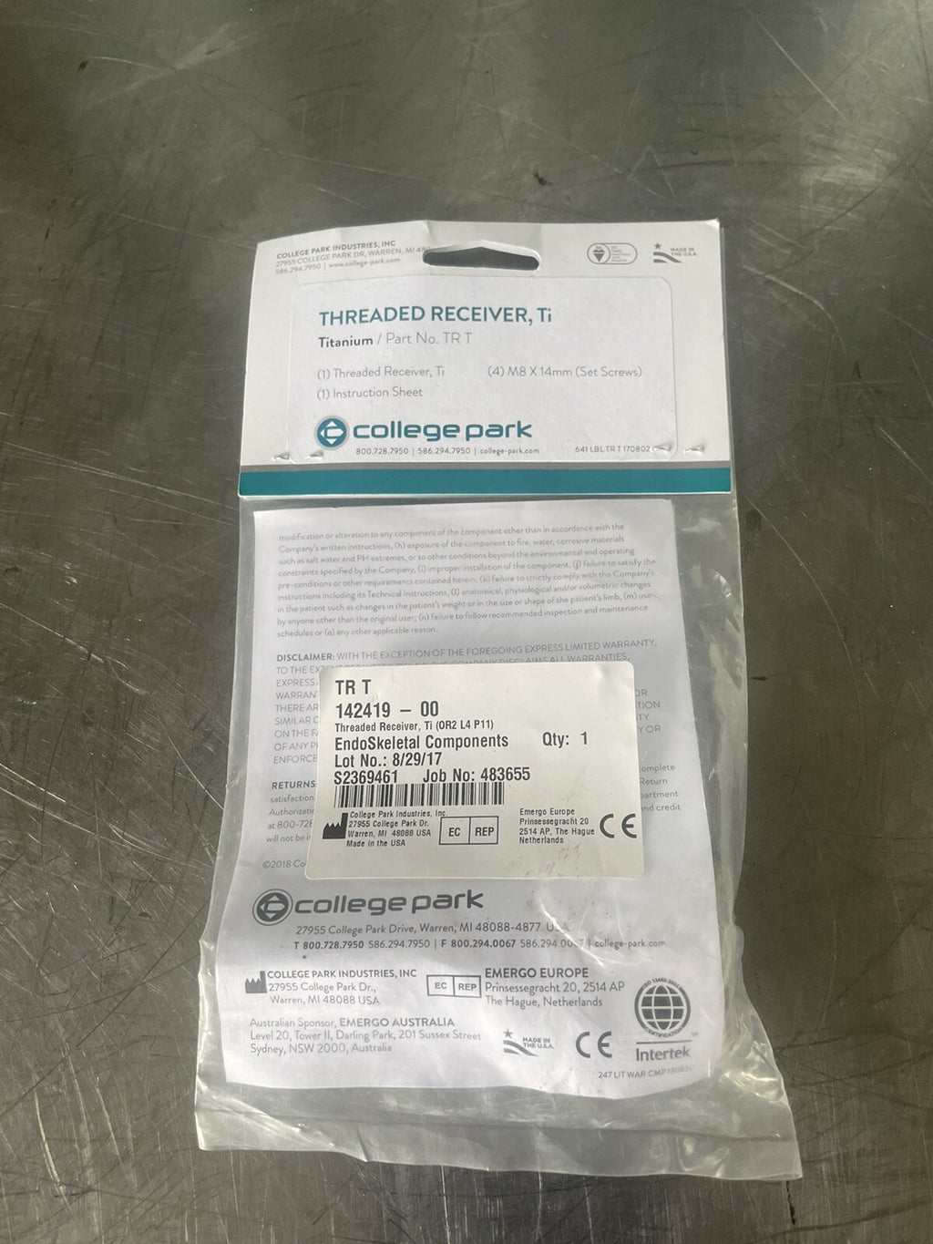 College Park Threaded Receiver Titanium 142419-00 NEW! FREE SHIPPING!