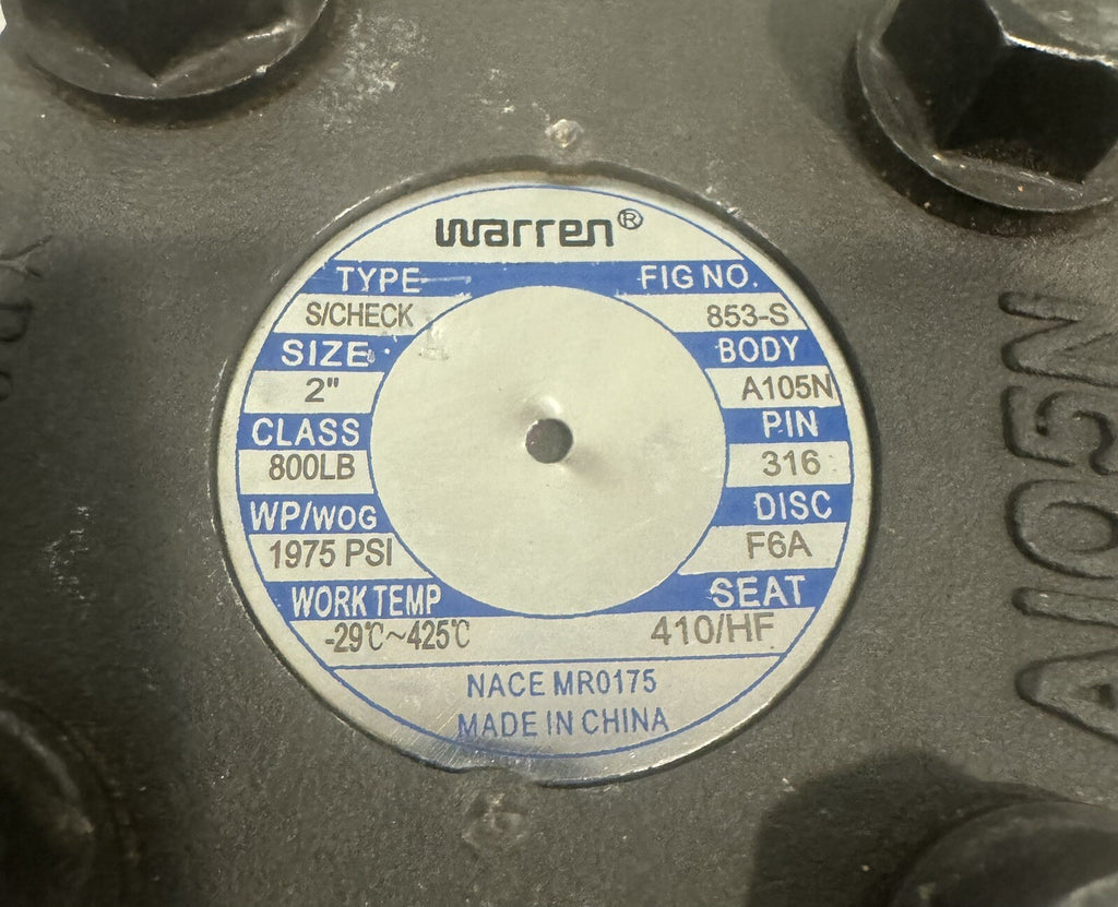 Warren 853-S Swing Check Valve 2” A105N NEW! FREE SHIPPING!