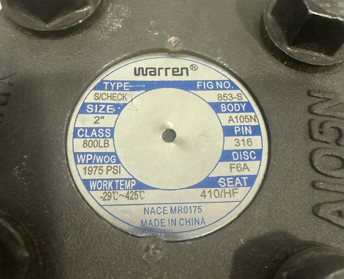 Warren 853-S Swing Check Valve 2” A105N NEW! FREE SHIPPING!