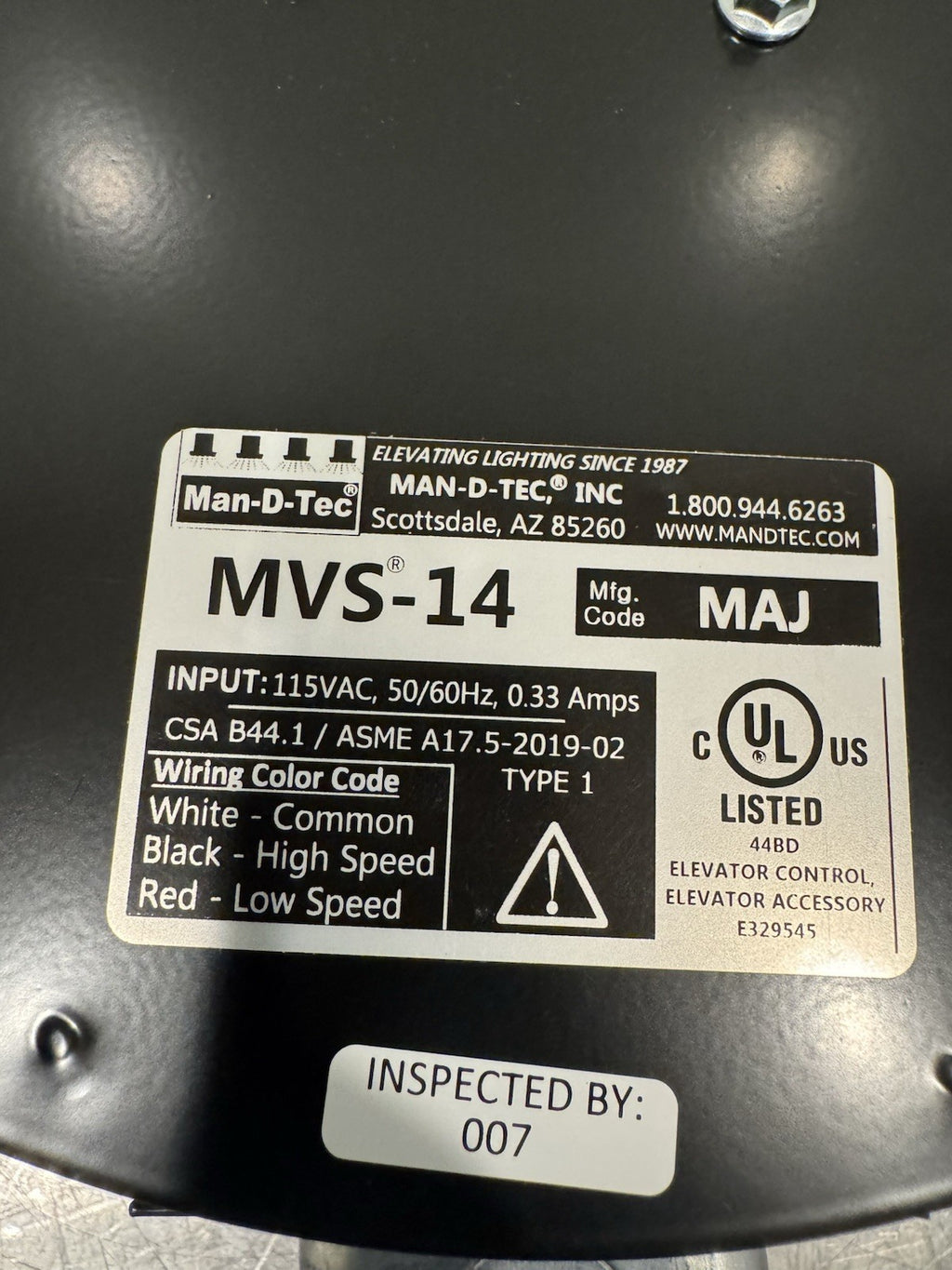 Man-D-Tec MVS-14 Cab Fan ASSY 115VAC 50/60Hz 0.33 Amps NEW! FREE SHIPPING!