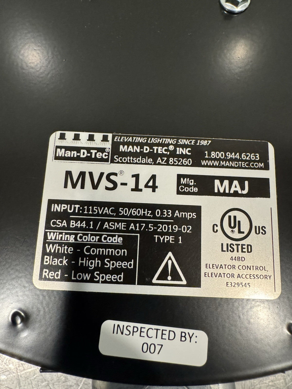 Man-D-Tec MVS-14 Cab Fan ASSY 115VAC 50/60Hz 0.33 Amps NEW! FREE SHIPPING!