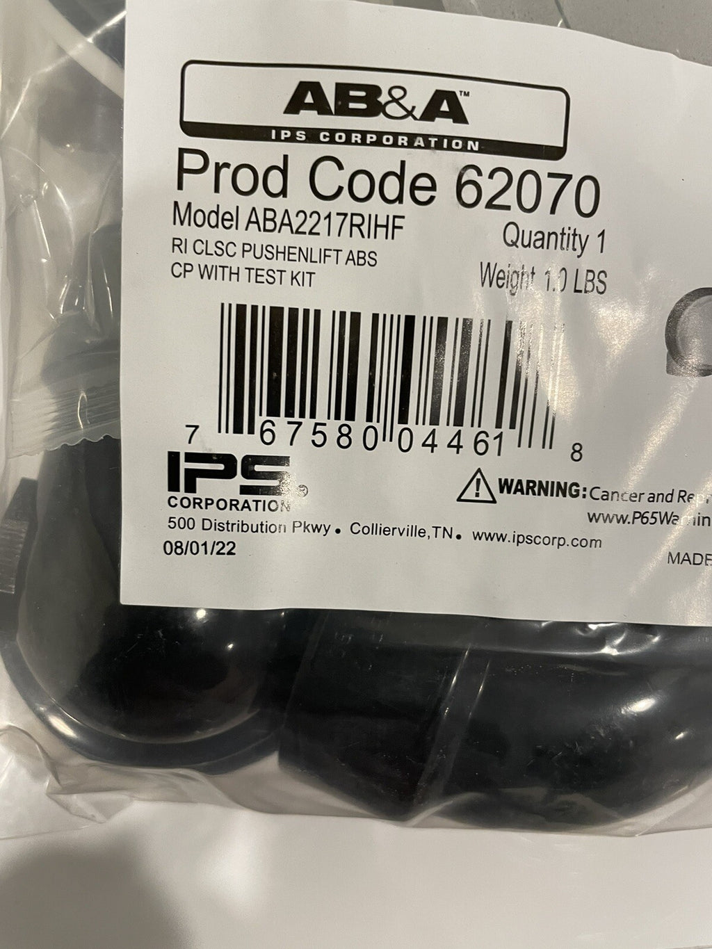 ABA2217RIHF AB&B 62070 Rough In Classic Pushenlift ABS CP W/ Test Kit NEW