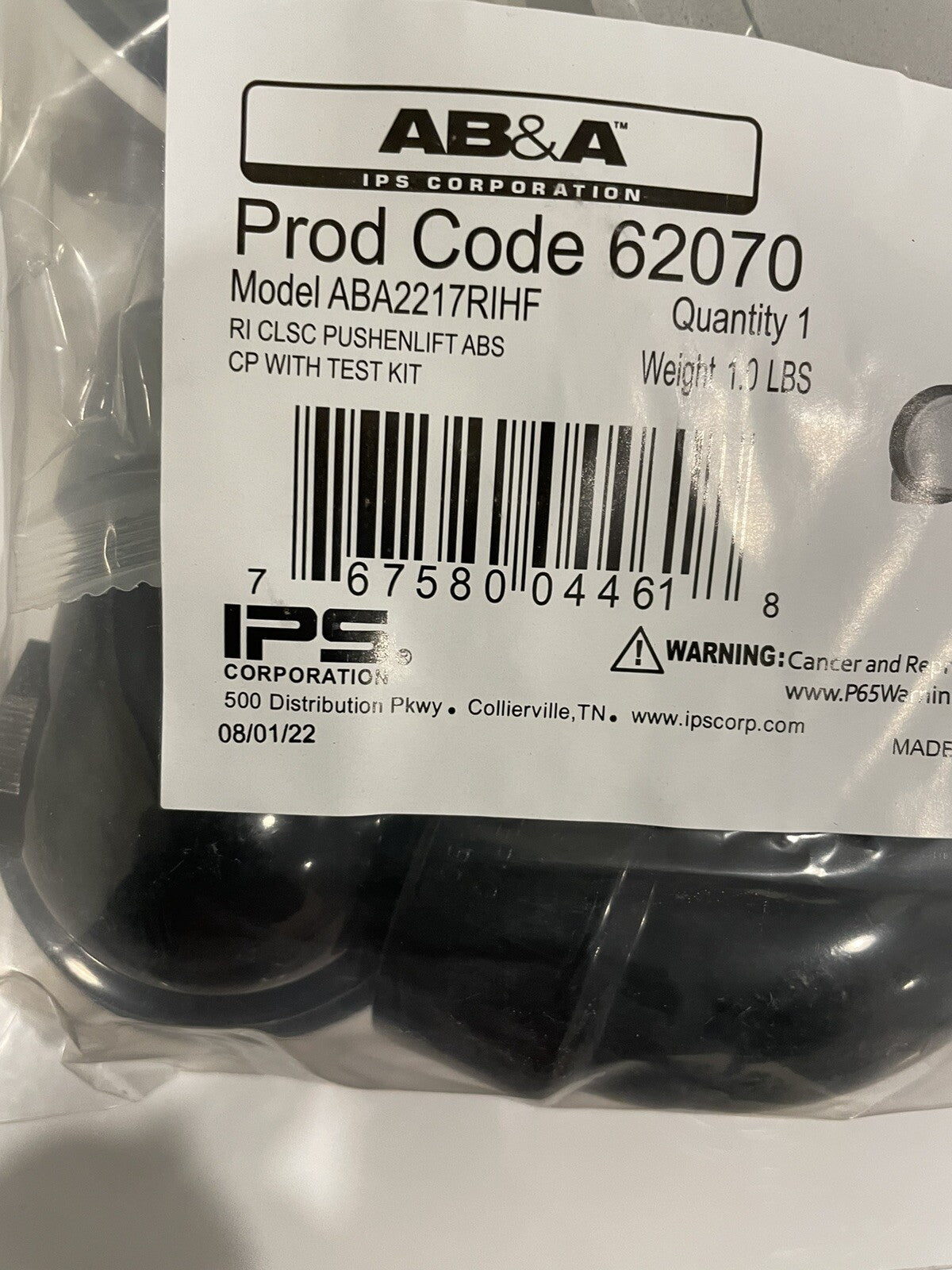 ABA2217RIHF AB&B 62070 Rough In Classic Pushenlift ABS CP W/ Test Kit NEW