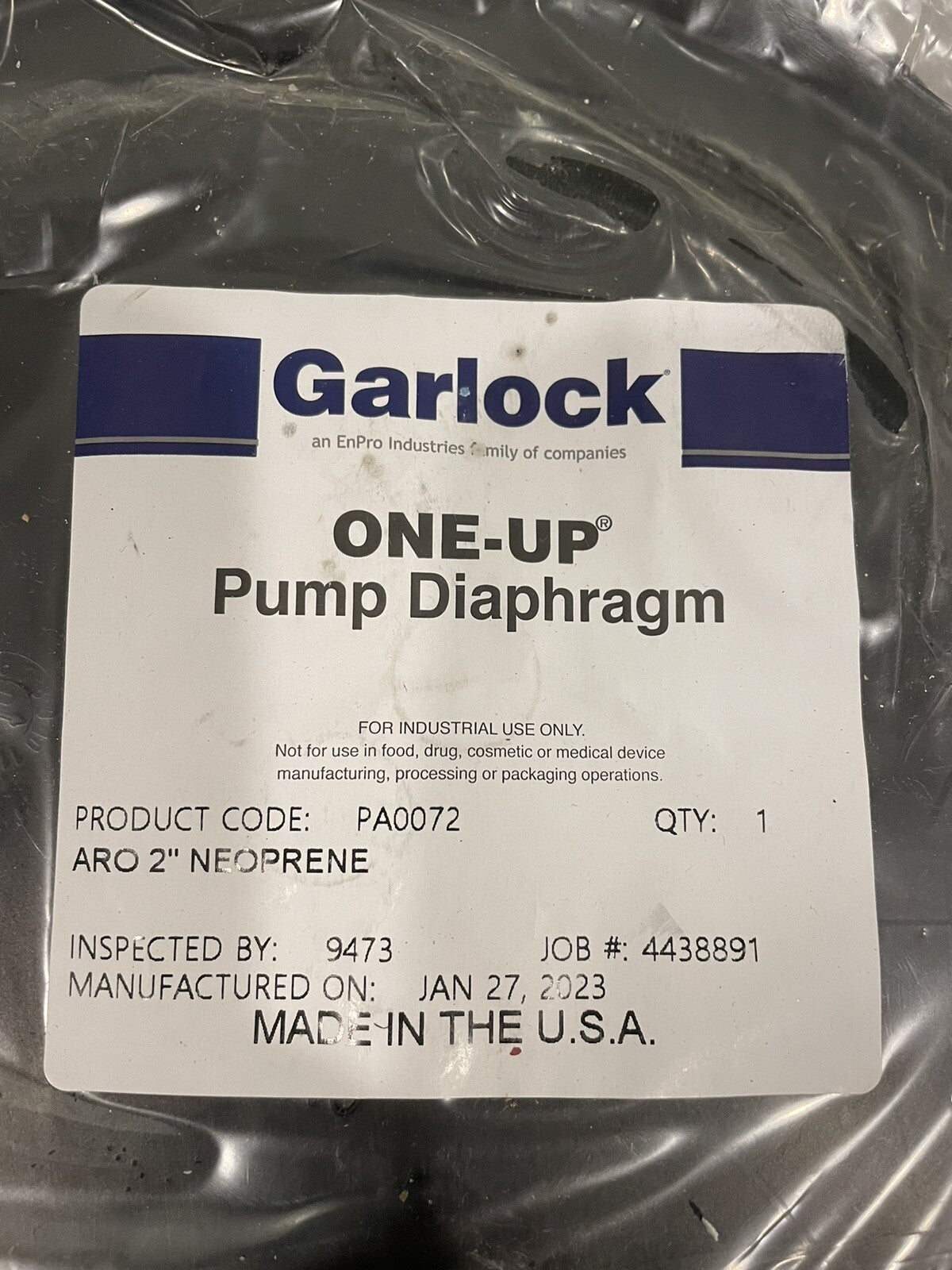 Garlock PA0072 One-Up Neoprene Backed Diaphragm AODD NEW! FREE SHIPPING!