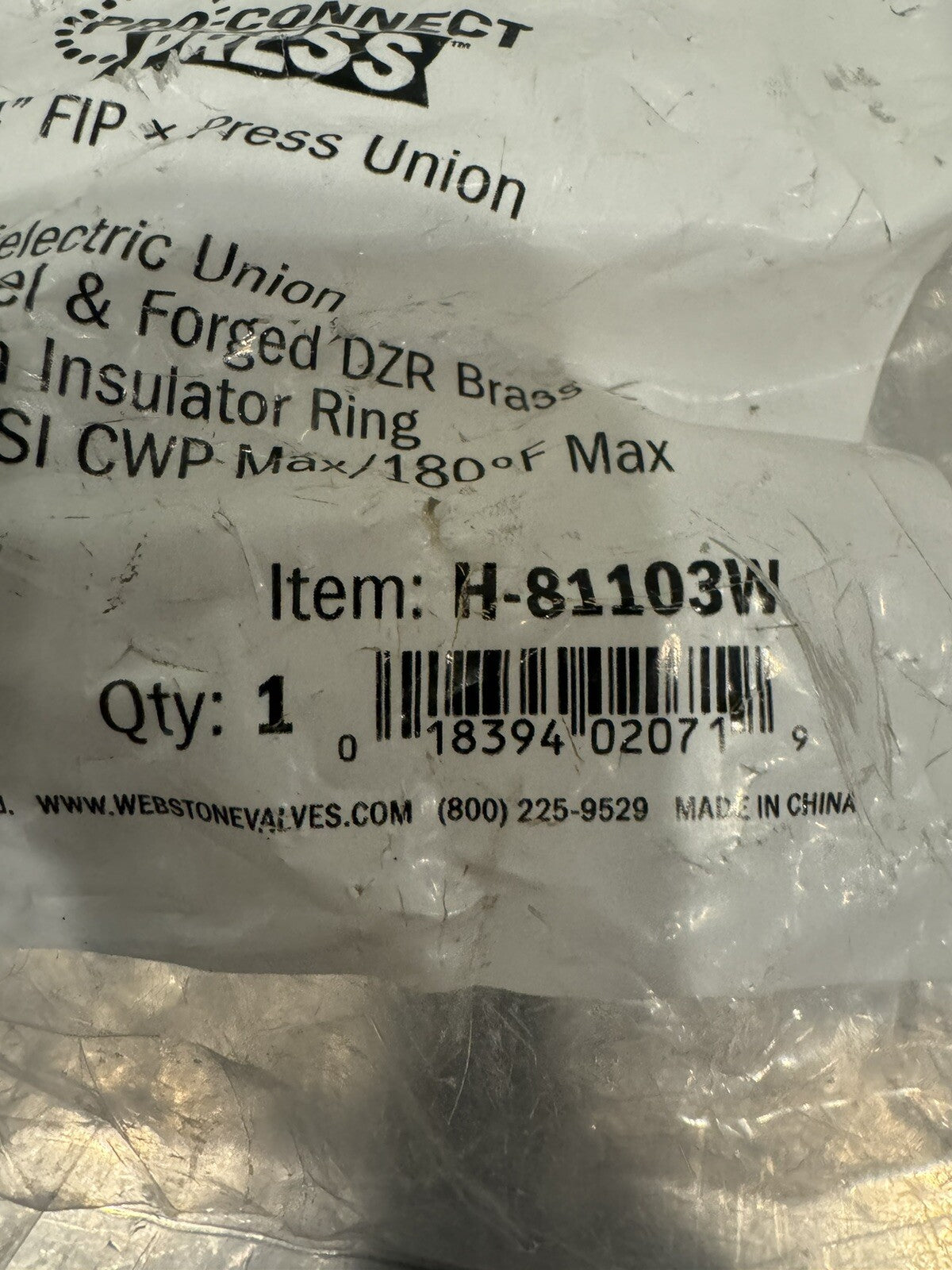 Webstone H-81103W Dielectric Union 3/4” FIP X PRESS NEW! FREE SHIPPING!