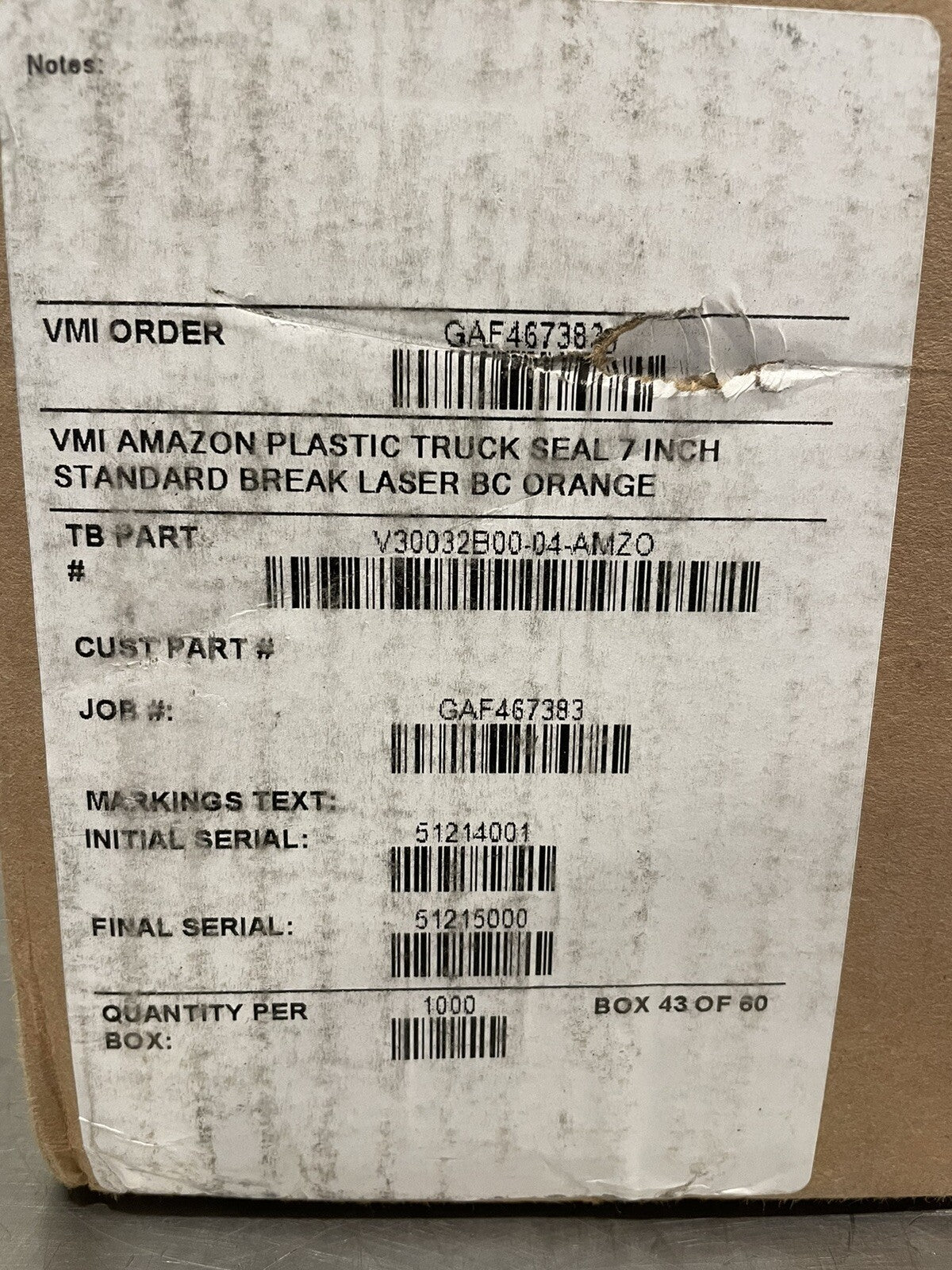 Plastic Truck Safety Seal 7" Numbered 1000PACK Orange NEW! FREE SHIPPING!