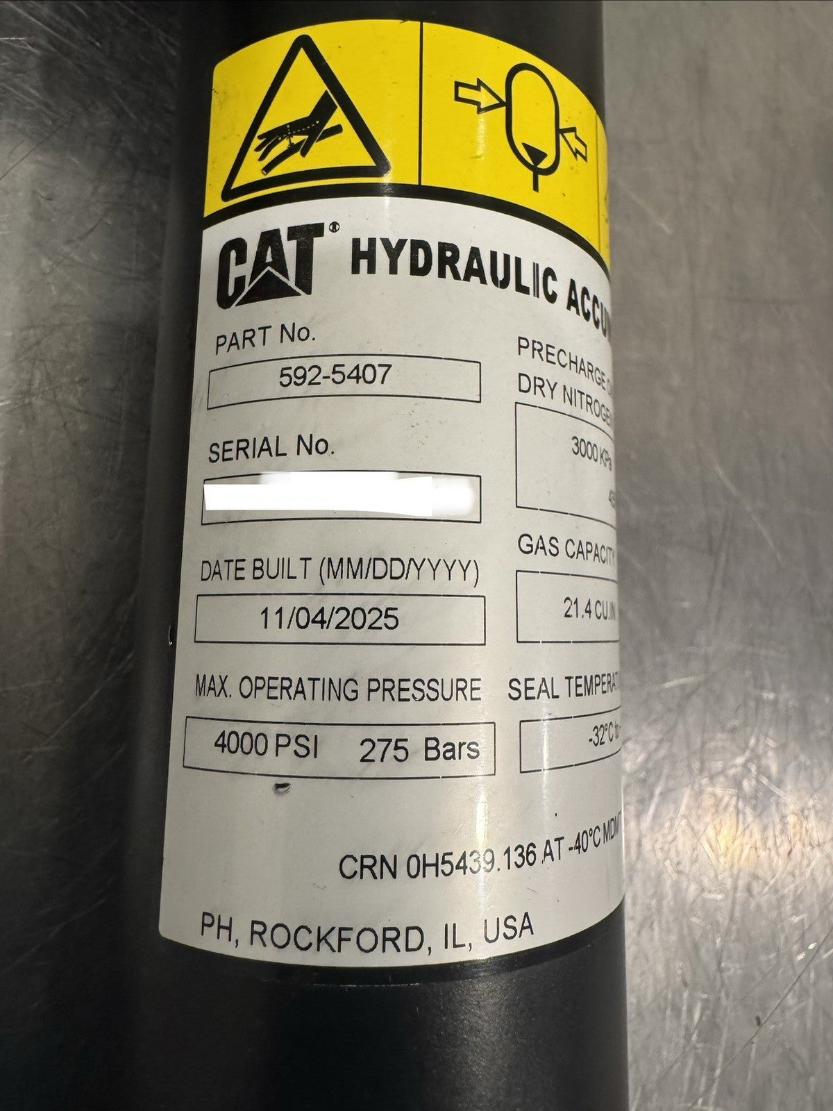 Caterpillar 592-5407 CAT Hydraulic Accumulator W/ Valve 580-0071 NEW! SHIPS FREE