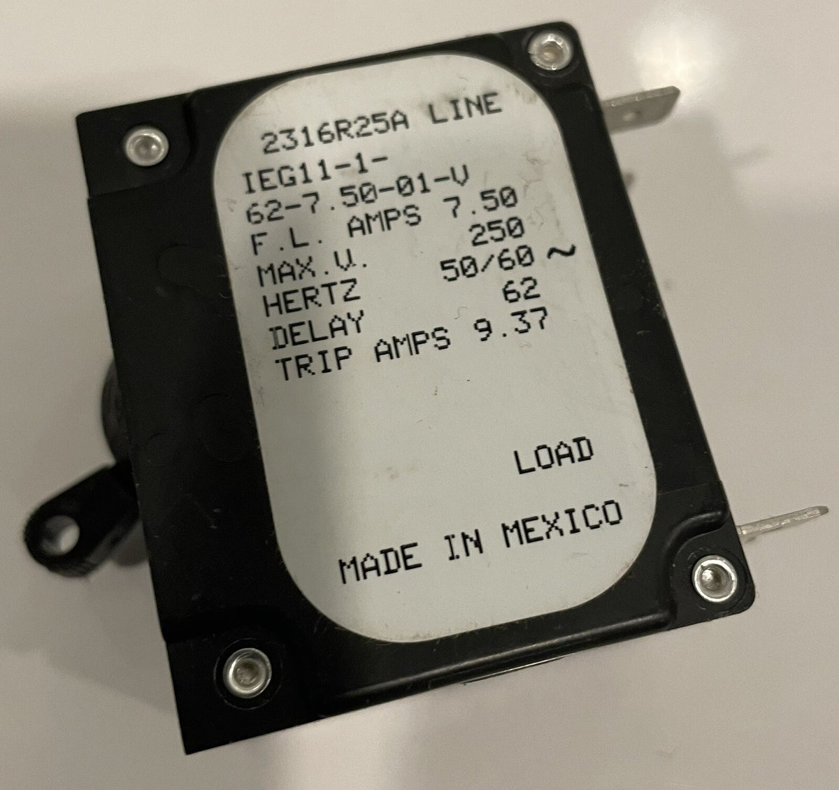 Sensata Airpax IEG11-1-62-7.50-01-V Circuit Breaker NEW! FREE SHIPPING!